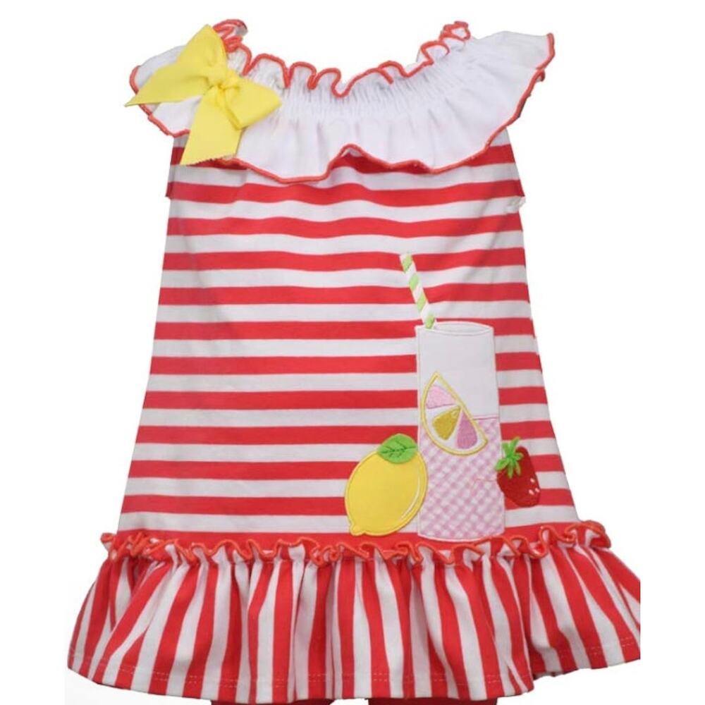 Bonnie Jean Baby summer Lemonade strawberry  ruffled red and white top 12 months